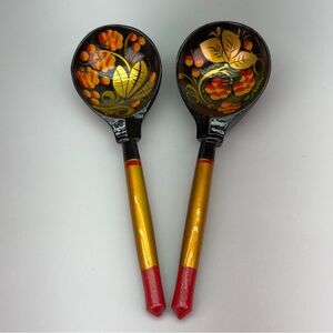 Pair of HandPainted Russian Folk Art
Khokhloma Wooden Spoons